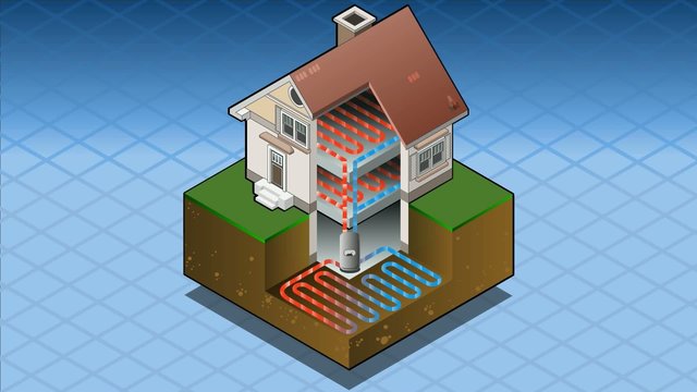 Isometric geothermal heat pump under floor heating diagram