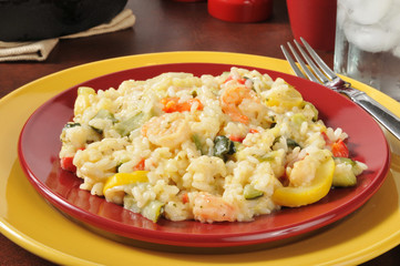 Plate of garlic shrimp risotto