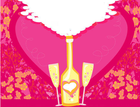 Vector illustration of Champagne bottle and glass