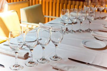 Glasses on  table at restaurant