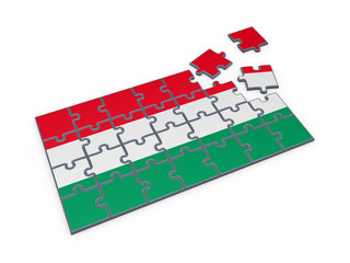 Fototapeta na wymiar Hungarian flag made of puzzles.