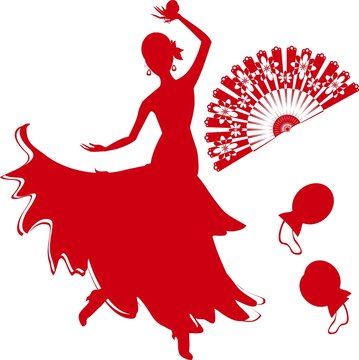 red flamenco dancer silhouette with fan clip art preview
