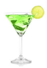Green cocktail with lime isolated on white