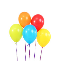 Fototapeta na wymiar Five bright balloons on light background