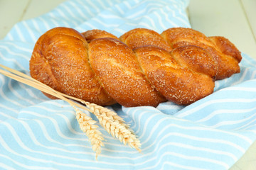 Composition with buns, on color napkin, close up