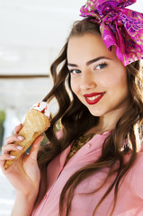 Young beautiful woman with ice cream
