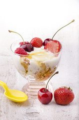 coppa con yogurt miele e frutti rossi