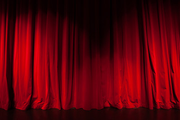 Curtain from the theatre with a spotlight - obrazy, fototapety, plakaty