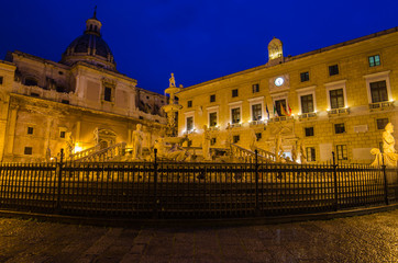 Fototapeta na wymiar Piazza Pretoria in Palermo, Sicily, Italy. Early morning
