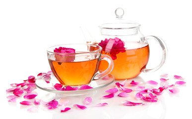 Rose tea isolated on white