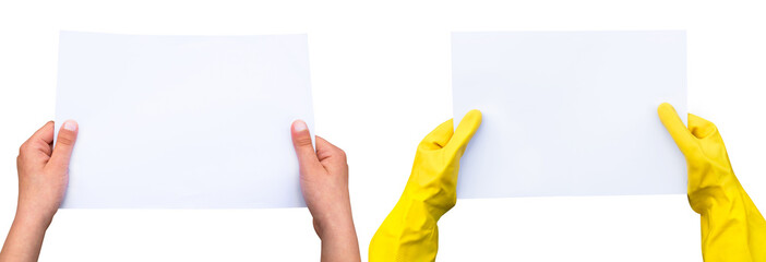 Fototapeta premium Set of hands holding a sheet of paper