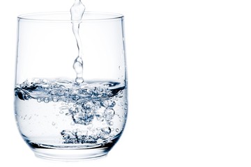 filling a glass with water with space for text
