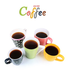 Many cups of coffee isolated on white