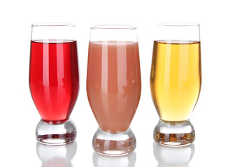 Glasses of fresh juice isolated on white