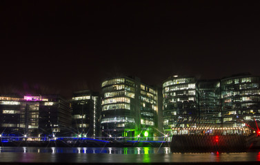 Fototapeta na wymiar Embankment with Office Buildings at night, London, England