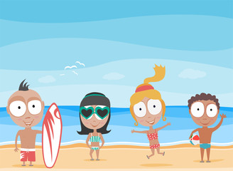happy summer kids on the beach