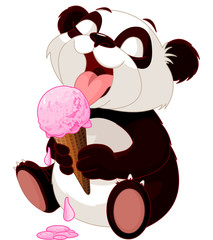 Naklejka premium Panda eating ice cream