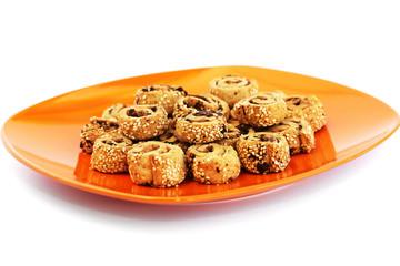 Rusks with sesame seeds and olives