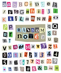 Stickers pour porte Journaux Note de rançon vectorielle   1 - Lettres, chiffres, symboles en papier découpé