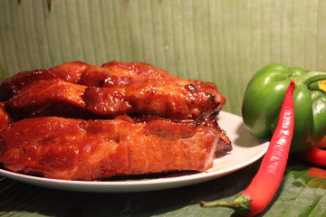 Tropical roasted pork loin sliced