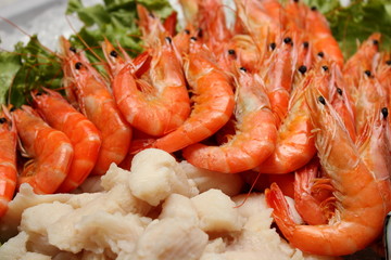 Boiled shrimp on ice