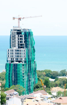 The view from the sea of the buildings and skyscrapers in Pattay