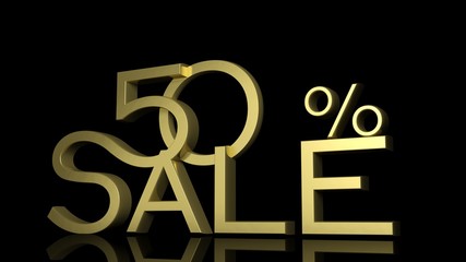 3d letters forming fifty percent symbol and the word sale