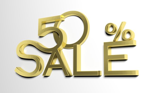 3d letters forming fifty percent symbol and the word sale