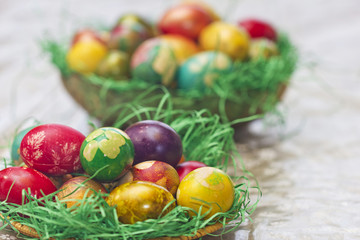 Fototapeta na wymiar Easter eggs in various colors