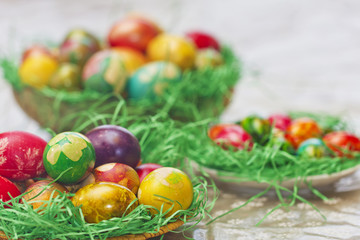 Fototapeta na wymiar Easter eggs in various colors
