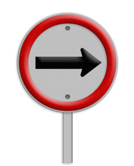 Arrow traffic sign isolated on white background , Part of a seri