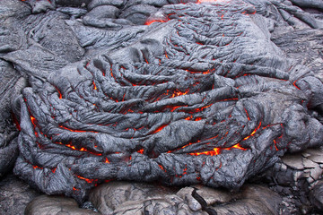 Basaltic lava flow solidifying slowly