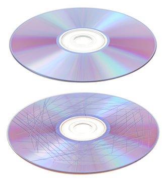Scratched and clean cd of dvd disc