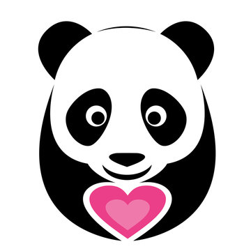 Vector image of an panda and pink heart