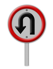 U - Tune left traffic sign on white background, Part of a series