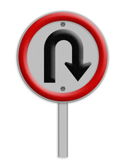 U - Tune left traffic sign on white background, Part of a series