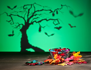 Halloween tree bats and sweets