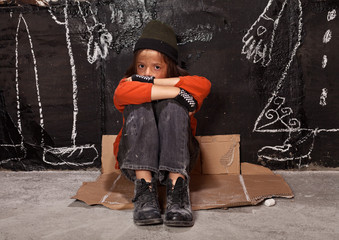 Orphan child on the street concept