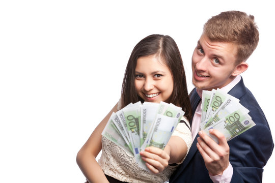 Man And Woman With Money In Hands