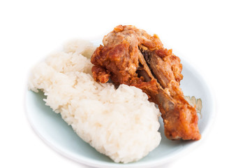 Chicken fried on whitebackground