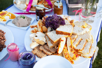 Assortment of bread and condiments