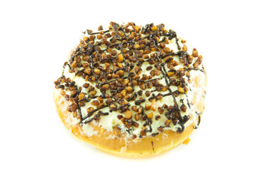 Donut with chocolate on white background