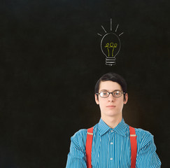 Nerd geek businessman student teacher chalk lightbulb