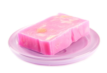 Soap-dish with natural handmade soap, isolated on white