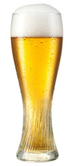 Glass of light beer with drops isolated on white background. Cli
