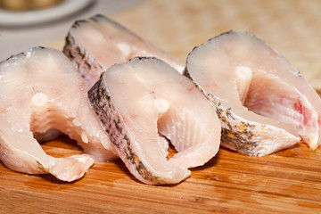 Fototapeta na wymiar Piece of fresh raw fish. The healthy diet.