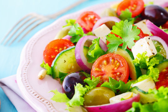 Healthy fresh salad with feta cheese