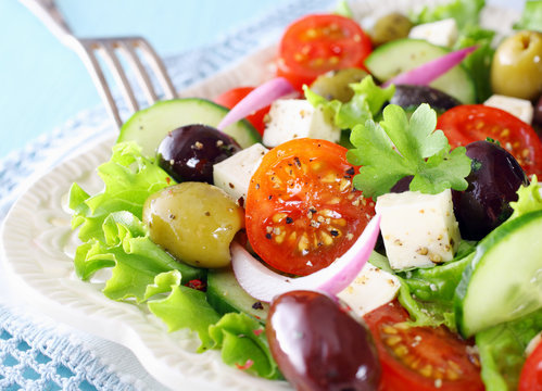 Delicious Greek salad with feta cheese