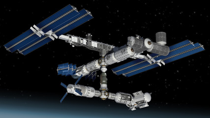 Space station, modular satellite with solar panels