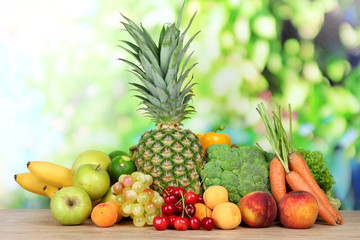 Fototapeta na wymiar Assortment of fresh fruits and vegetables on natural background
